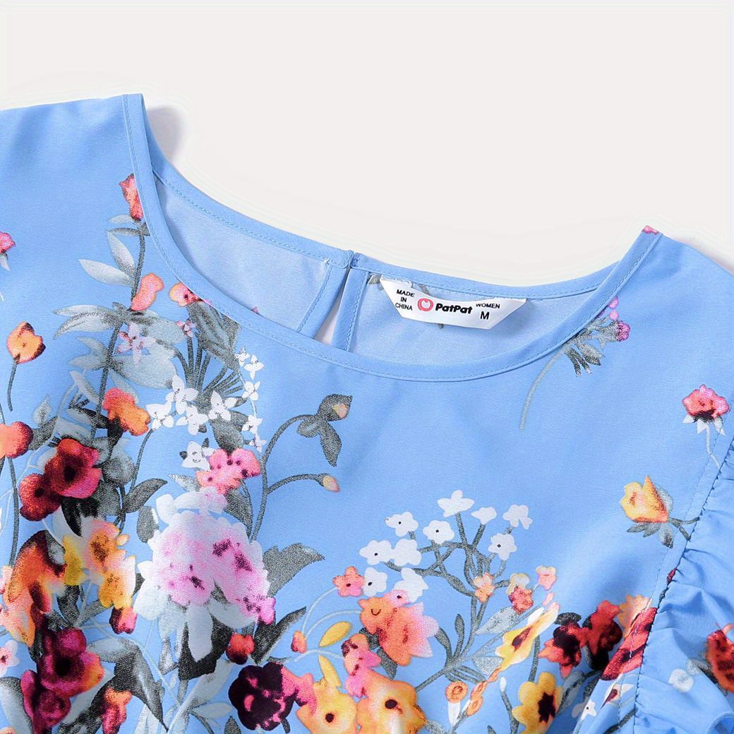 Family Matching Floral Print Belted Midi Dresses and Short-sleeve T-shirts Sets