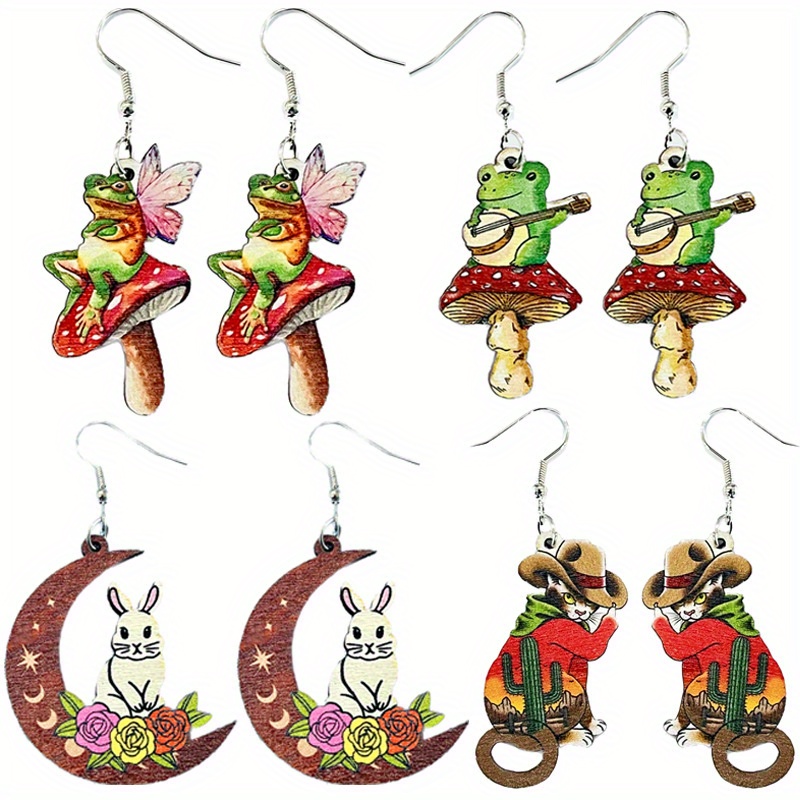 1pair Zinc Alloy Cute Rabbit & Fish Shaped Hook Earrings For Girls