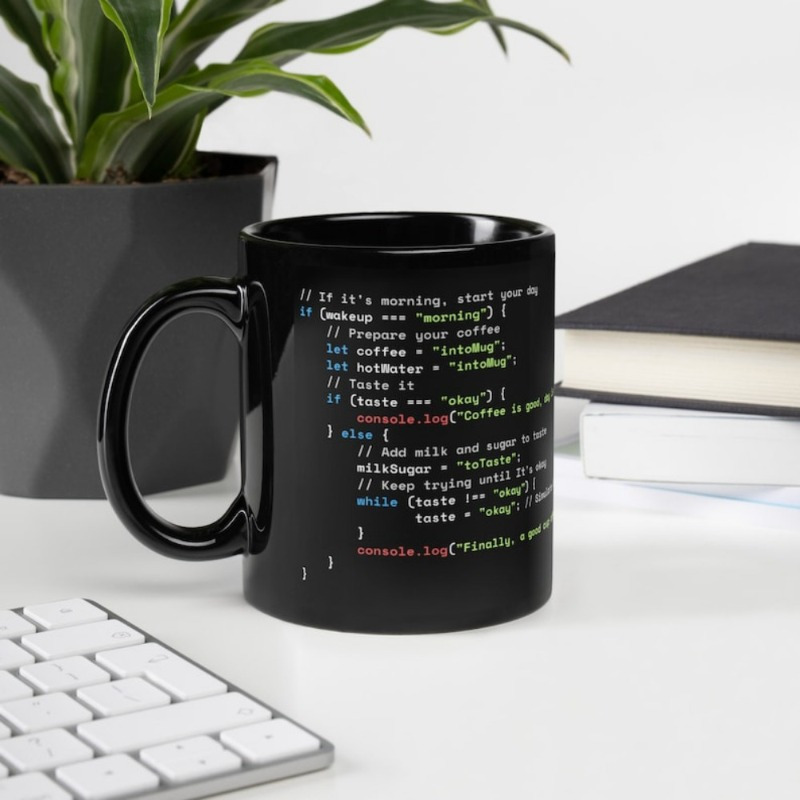 

1pc Java Script Coffee Preparing Code - Black Glossy Mug