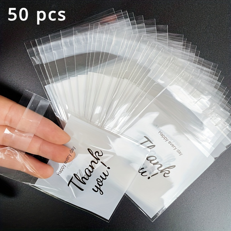 Image of Pack Of 50, Mini Gift Bags With Thank , Small Self-sealing Opp Bags, Ideal For Gift Storage, Self-adhesive Packaging Bags