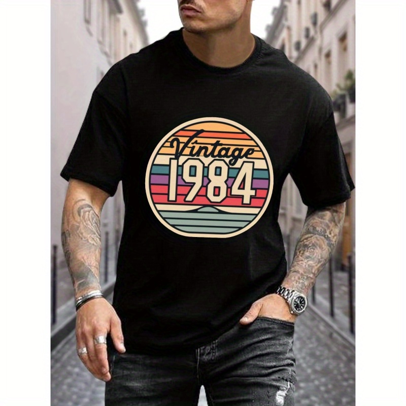 

Vintage 1984 Print T Shirt, Tees For Men, Casual Short Sleeve T-shirt For Summer