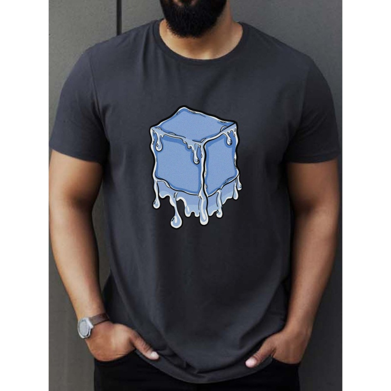 

Melting Ice Cube Print T Shirt, Tees For Men, Casual Short Sleeve T-shirt For Summer