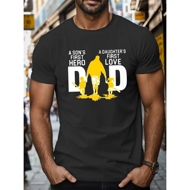 

Father And Son Daughter Print Tees For Men, Casual Crew Neck Short Sleeve T-shirt, Comfortable Breathable T-shirt For All Seasons