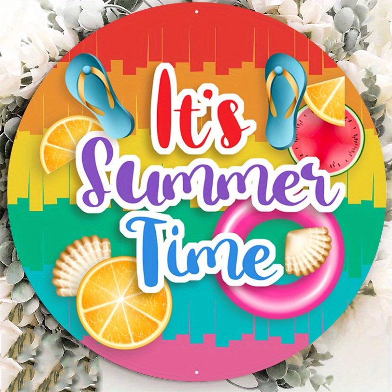 

1pc 8x8inch Aluminum Metal Sign Summer Time Sign, Wreath Sign, Home Decor