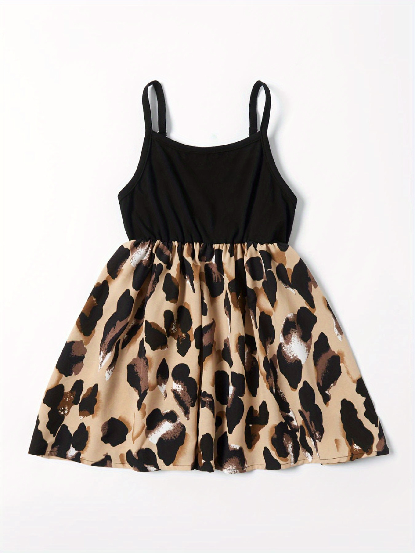 leopard print splice black sling dresses mommy - Temu United Arab Emirates