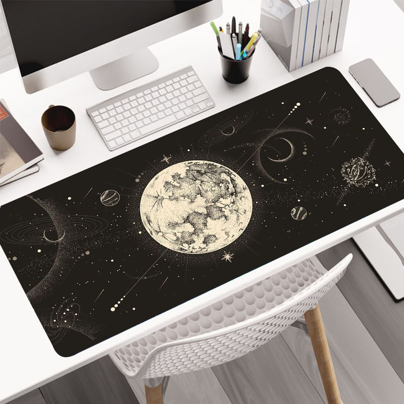 Starry Sky Moon Mouse Pad 35.4x15.7 Inch Non-Slip Rubber Base Mousepad