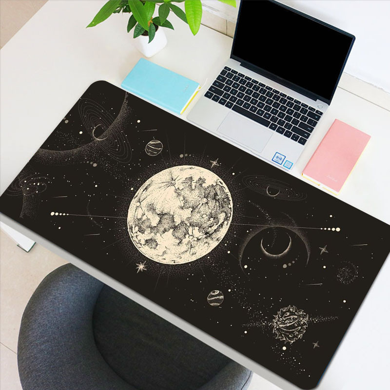 Starry Sky Moon Mouse Pad 35.4x15.7 Inch Non-Slip Rubber Base Mousepad