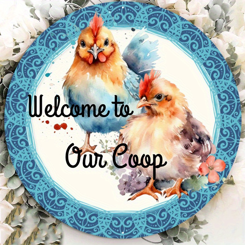 

1pc 8x8inch Aluminum Metal Sign Welcome To Our Coop Chicken Sign, Metal Wreath Sign, Home Decor