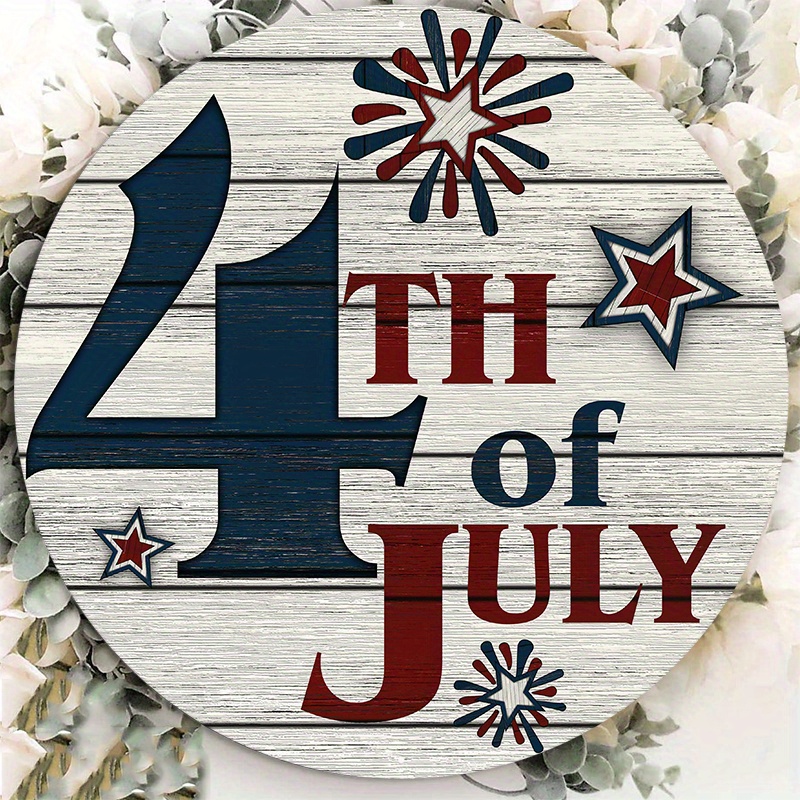 

1pc 8x8inch Aluminum Metal Sign 4th Of July Round Metal Wreath Sign