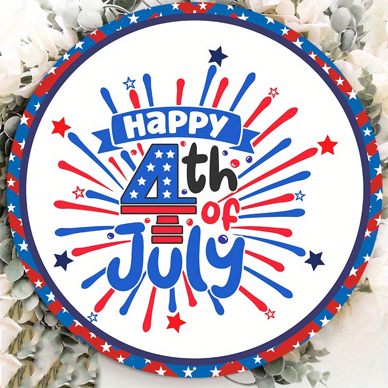 

1pc 8x8in Aluminum Metal Sign 4th Of July Independence Day Round Metal Wreath Sign