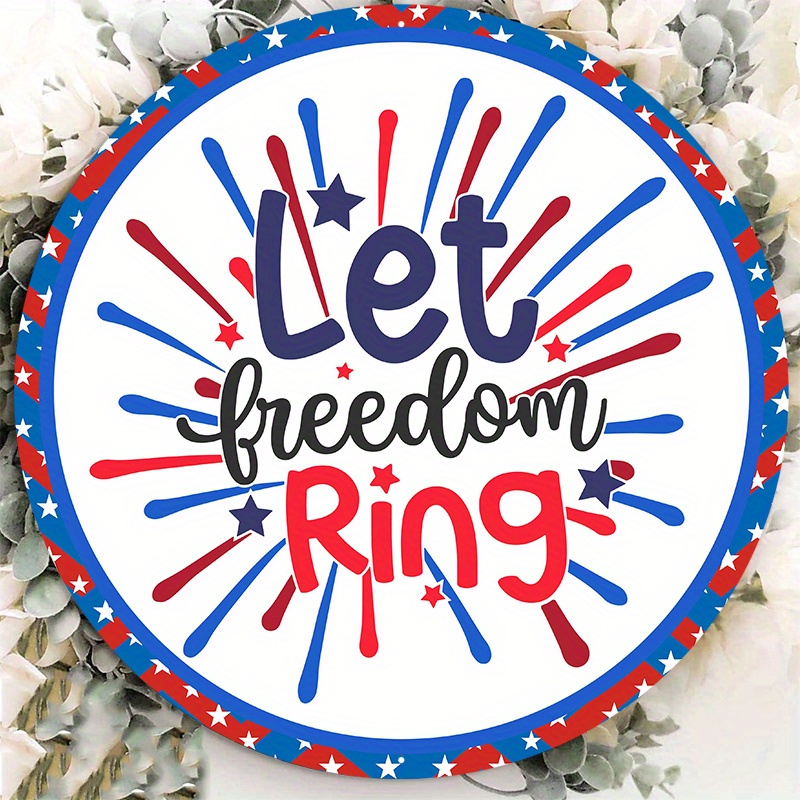 

1pc 8x8inch Aluminum Metal Sign 4th Of July Independence Day Round Metal Wreath Sign