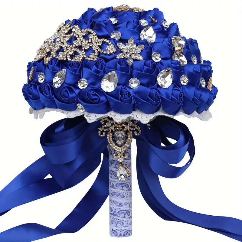 qo'l bilan ushlanadigan to'y buketi, aksessuarlar, o'z-o'zidan tayyorlangan kelin, kuyov, gulchambar, chiroyli polyester spandex, sharobda, ko'k, binafsha, tafsilotlar, 5