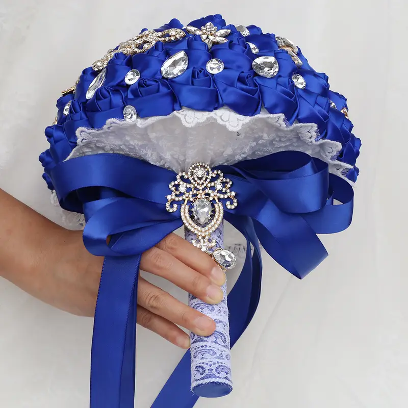 qo'l bilan ushlanadigan to'y buketi, aksessuarlar, o'z-o'zidan tayyorlangan kelin, kuyov, gulchambar, chiroyli polyester spandex, sharobda, ko'k, binafsha, tafsilotlar, 7