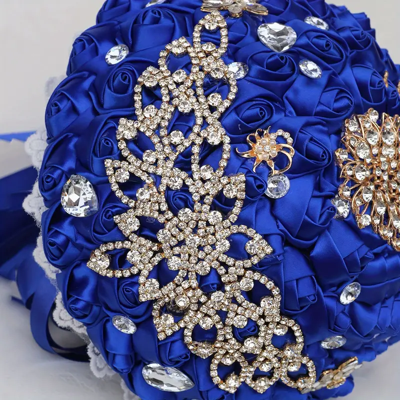 qo‘l bilan ushlanadigan to‘y buketi, aksessuarlar, o‘z-o‘zidan qilish, to‘y uchun, kelinning, kuyovning, gul kompozitsiyasi, nafis, polyester, spandex, sharob rangida, ko‘k, binafsha, tafsilotlar, 10