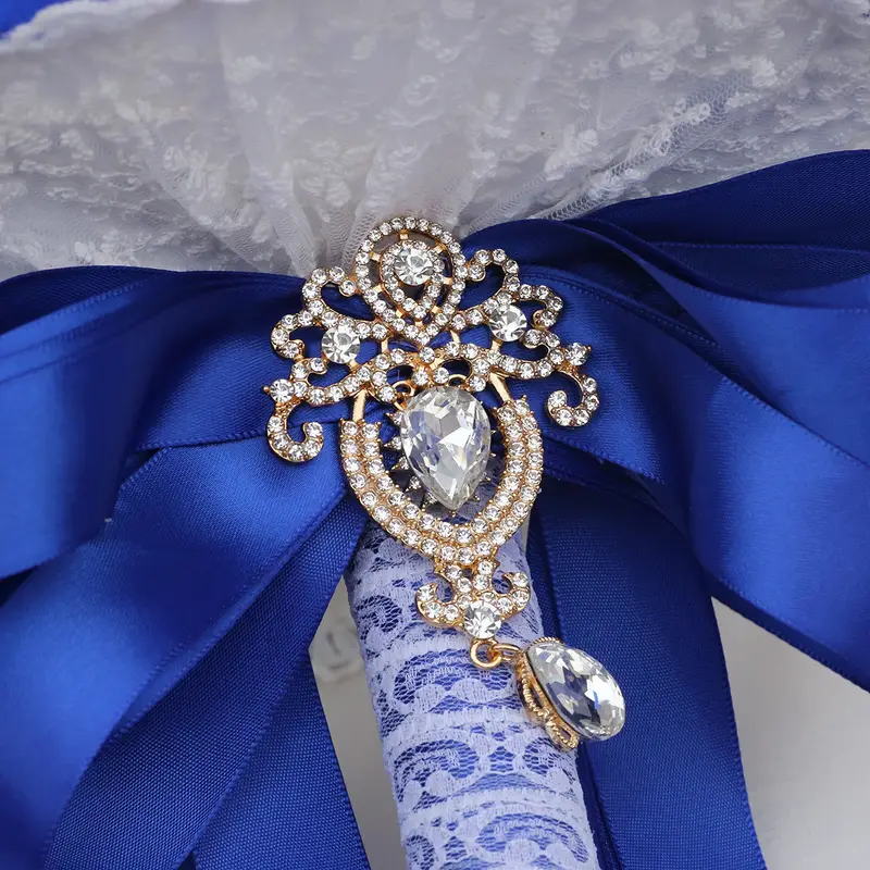 qo‘l bilan ushlanadigan to‘y buketi, aksessuarlar, o‘z-o‘zidan tayyorlangan, to‘y uchun, kelinning, kuyovning, gul kompozitsiyasi, nafis, polyester, spandex, sharob rangida, ko‘k, binafsha, tafsilotlar, 12