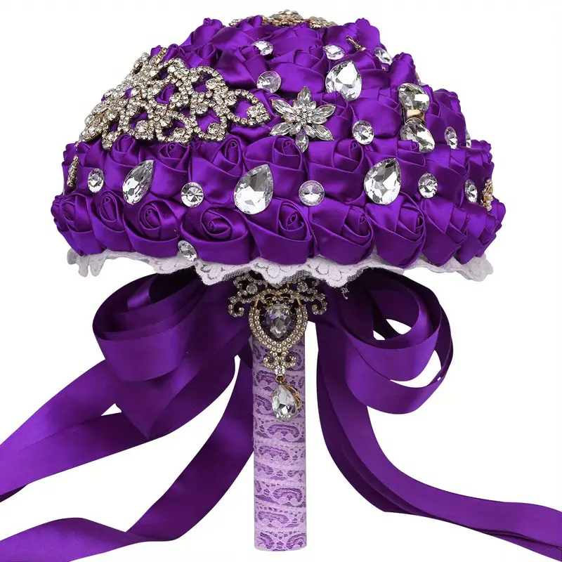 qo'l bilan ushlanadigan to'y buketi, aksessuarlar, o'z-o'zidan tayyorlangan kelin, kuyov, gulchambar, chiroyli polyester spandex, sharob rangida, ko'k, binafsha, tafsilotlar, 14