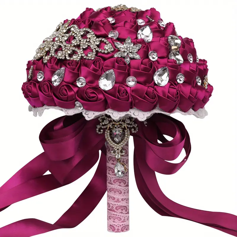 qo‘l bilan ushlanadigan to‘y buketi, aksessuarlar, o‘z-o‘zidan qilish, kelin, kuyov, gul kompozitsiyasi, nafis, polyester, spandex, sharobda, ko‘k, binafsha, tafsilotlar, 16