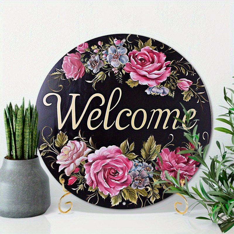 

1pc Aluminum Metal Sign, Round Welcome Metal Sign Decor, Home Decor, Wall Decoration