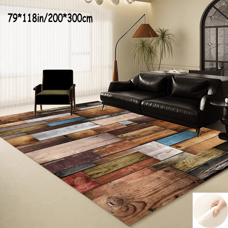 

1pc, Colorful Wood Pattern Indoor Mat, Imitation Cashmere Area Rug, Non-slip Floor Carpet, Home Decor, Room Decor, Home Kitchen Items, Gifts