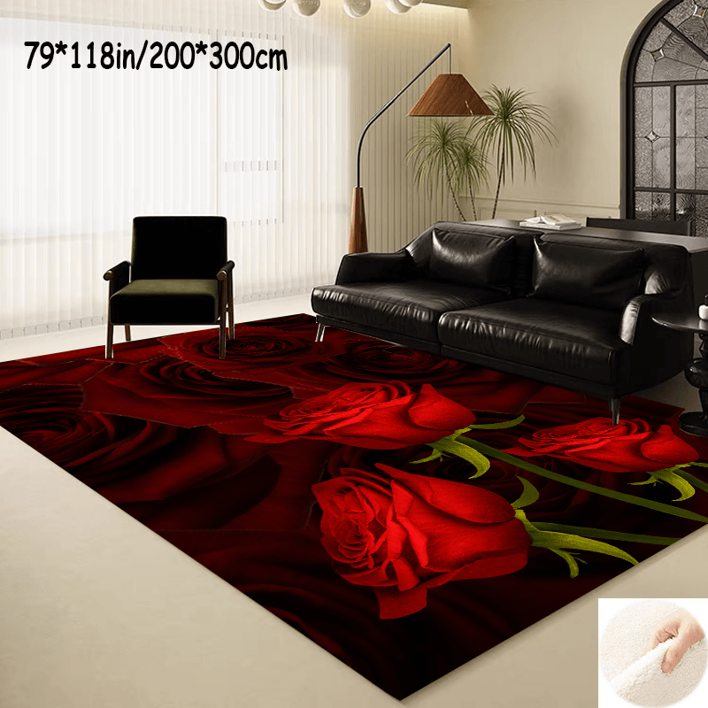 

1pc, Rose Flowers Pattern Indoor Mat, Imitation Cashmere Area Rug, Non-slip Floor Carpet, Home Decor, Room Decor, Home Kitchen Items, Gifts