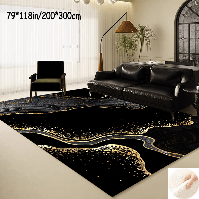 

1pc, Elegant Black Golden Indoor Mat, Imitation Cashmere Area Rug, Non-slip Floor Carpet, Home Decor, Room Decor, Home Kitchen Items, Gifts