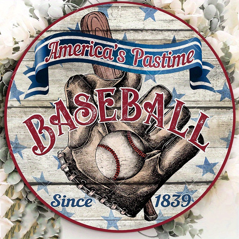

1pc 8x8inch Aluminum Metal Sign Baseball Metal Wreath Sign, Home Decoration Sign