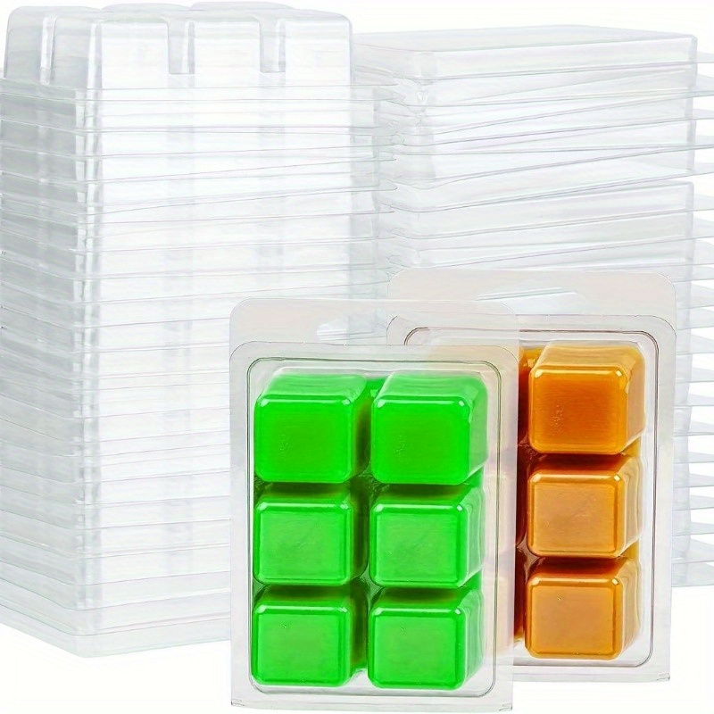 MILIVIXAY Wax Melt Containers-6 Cavity Clear Empty Plastic Wax Melt  Molds-50 Packs Heart Shape Clamshells for Tarts Wax Melts.