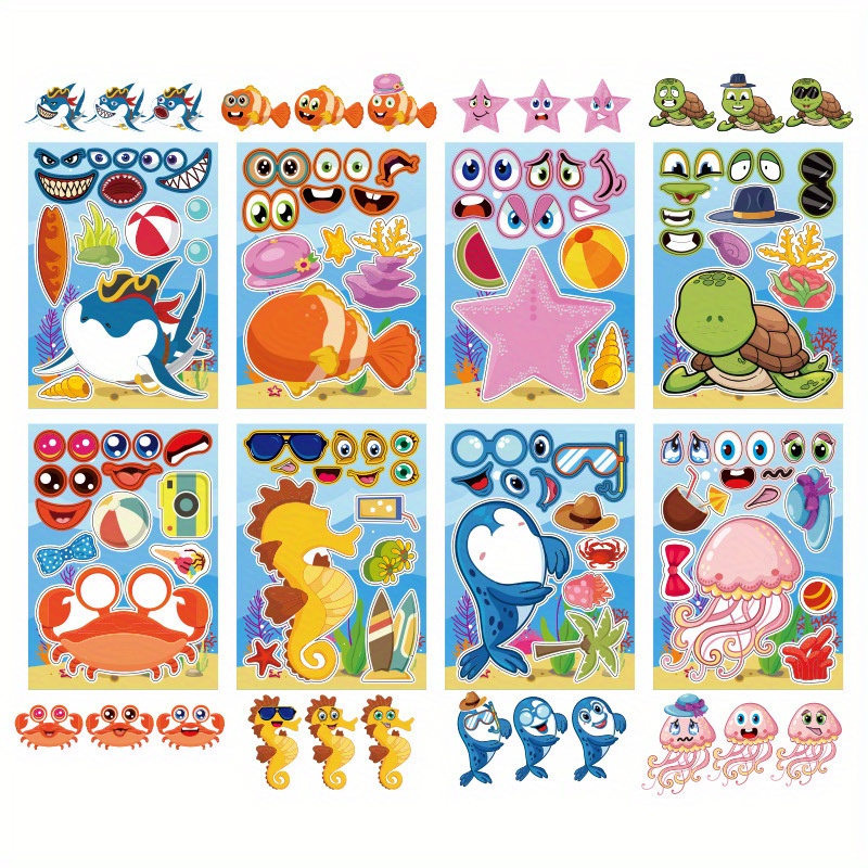 

8pcs/40pcs Marine Animal Stickers Diy Stickers, Party Stickers, Gift Stickers