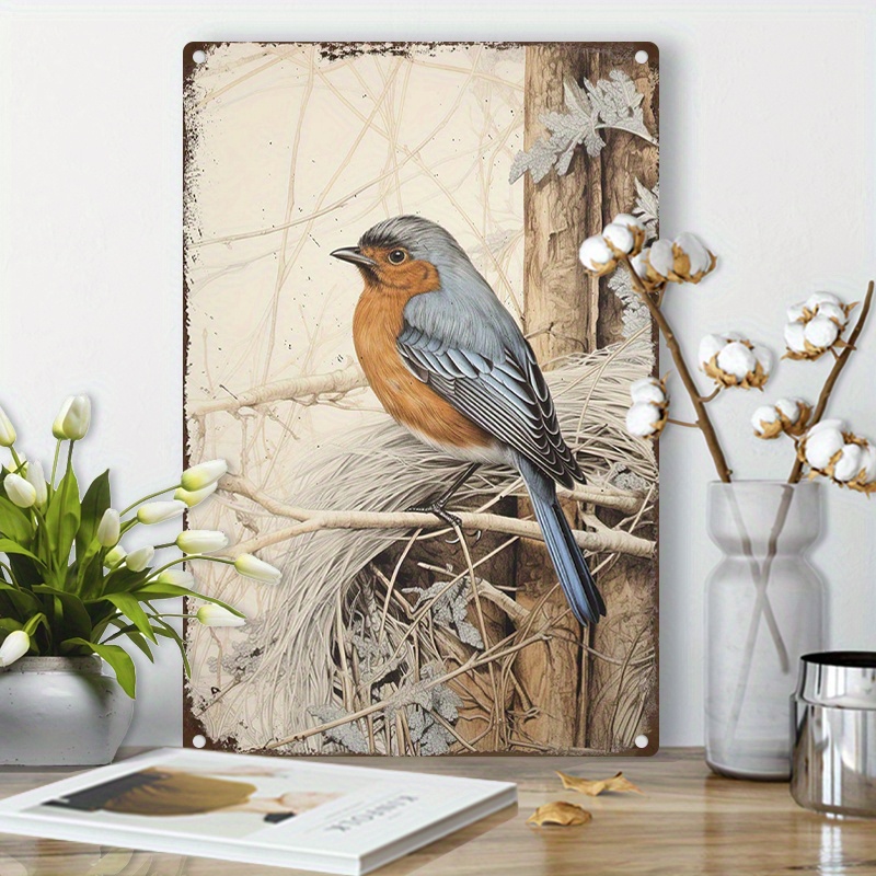 

1pc 8x12inch (20x30cm) Aluminum Sign Metal Tin Sign Robin Bird Print Garden Bird Wall Art Minimalist Bird