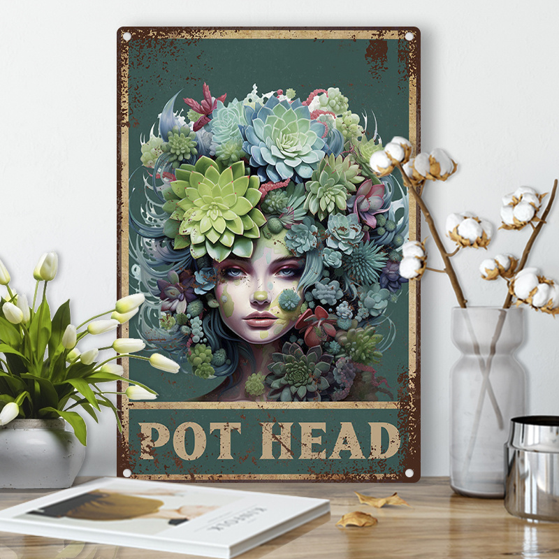 

1pc 8x12inch (20x30cm) Aluminum Sign Metal Tin Sign Vintage Metal Tin Sign Garden Pot Head Succulent Metal Tin Sign Wall Decor Pot Head Metal Sign