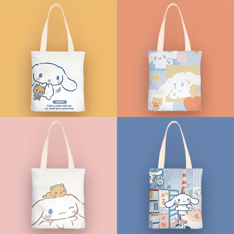 * Cartoon Anime Tote Bag, Kawaii Cinnamoroll Canvas Handbag With Zippered Inner Pocket, Shopping Handbag For Girls