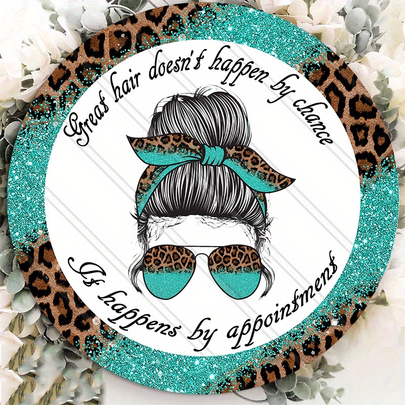 

1pc 8x8inch Aluminum Metal Sign, Great Hair Happens By Appointment Hair Stylist Sign, Hair Dresser Leopard And Turquoise Color Sign