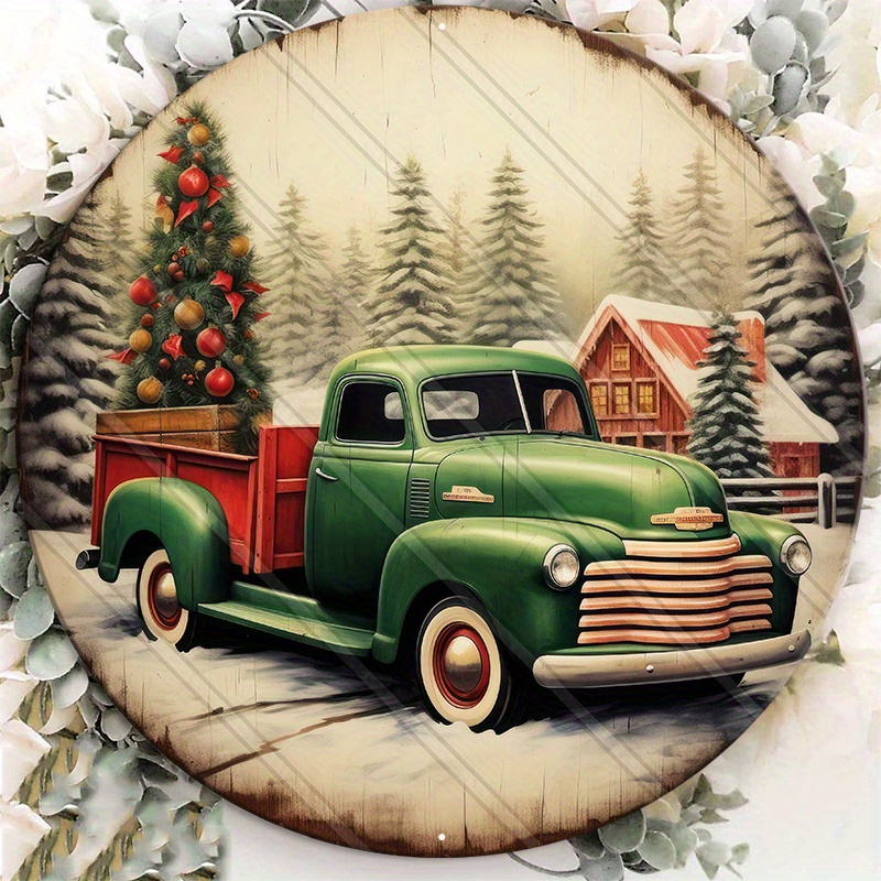 

1pc Aluminum Metal Sign, Green Truck Sign, Vintage Christmas Truck Sign, Christmas Cabin Sign 1911 (8x8inch 20cmx20cm)