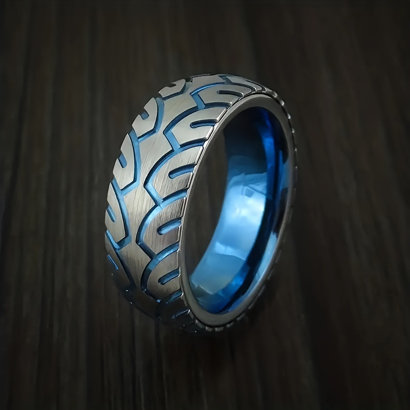 

1pc Unique Fashionable Stainless Steel Tire Pattern Ring, Simple Men's Ring