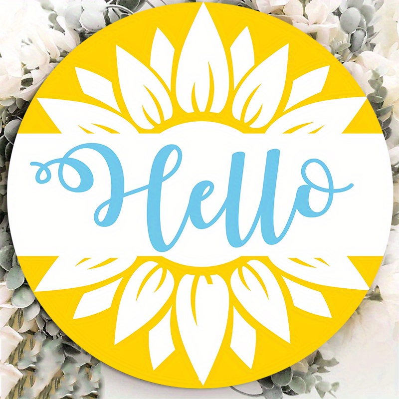 

1pc 8x8inch Aluminum Metal Sign Hello Spring Flower Sign Round Metal Wreath Sign2114