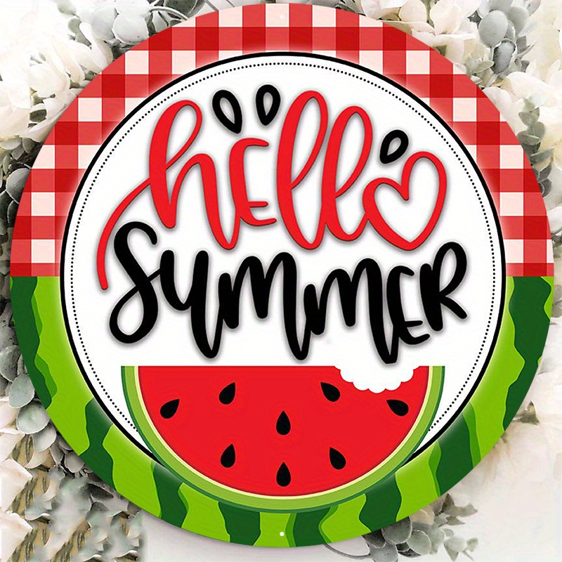 

1pc 8x8inch Aluminum Metal Sign Hello Summer Watermelon Metal Wreath Sign Choose Your Size Round Metal Wreath Attachment For 2123