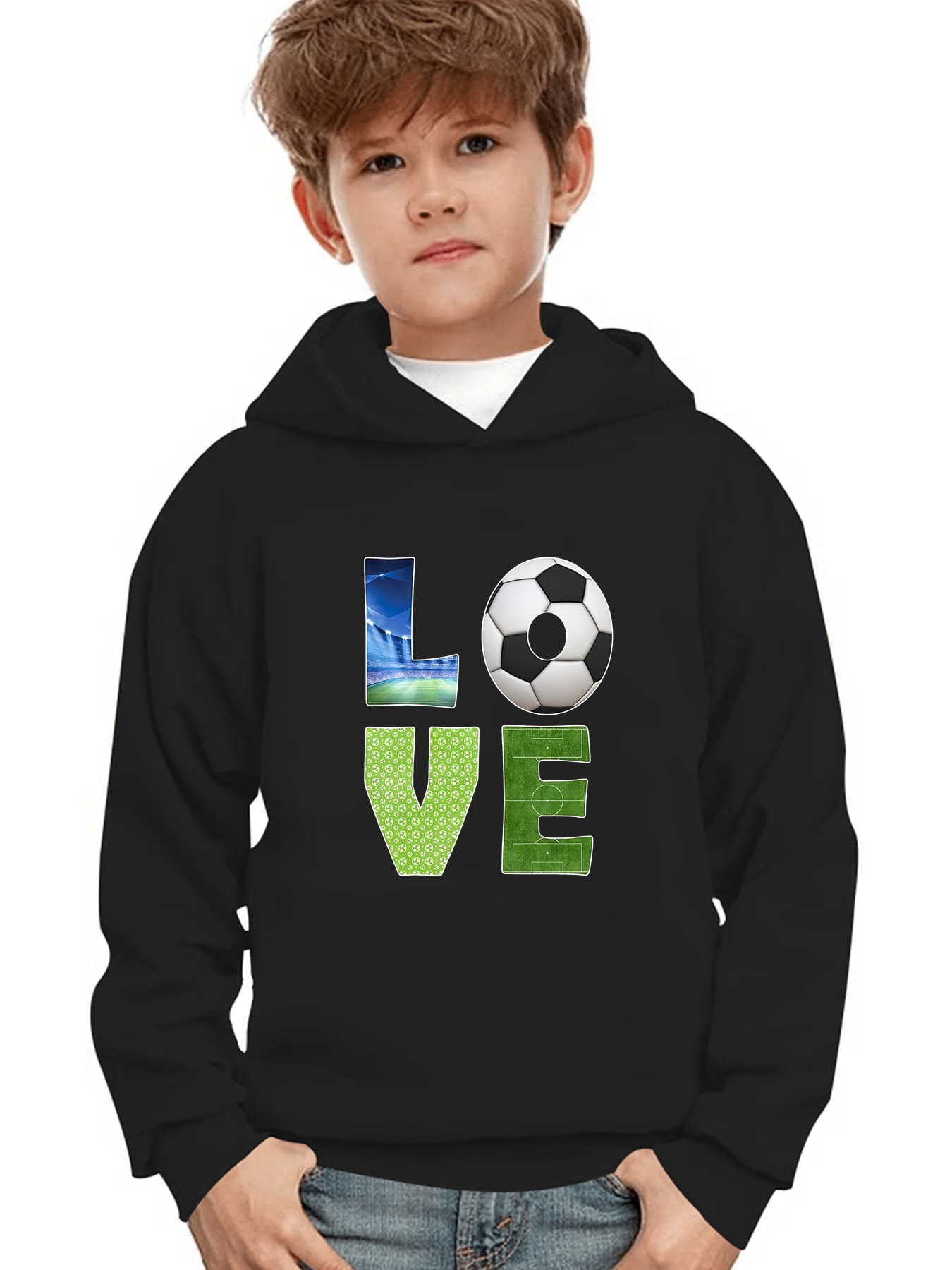 Sudadera Manga Larga Estilo Informal Estampado Pelota Fútbol