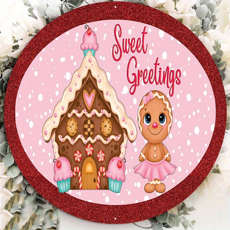 

1pc 8x8inch Aluminum Metal Sign Christmas Gingerbread Wreath Sign, Metal Sign, Wreath Attachment, Wreath Embellishment, Sweet Greeting