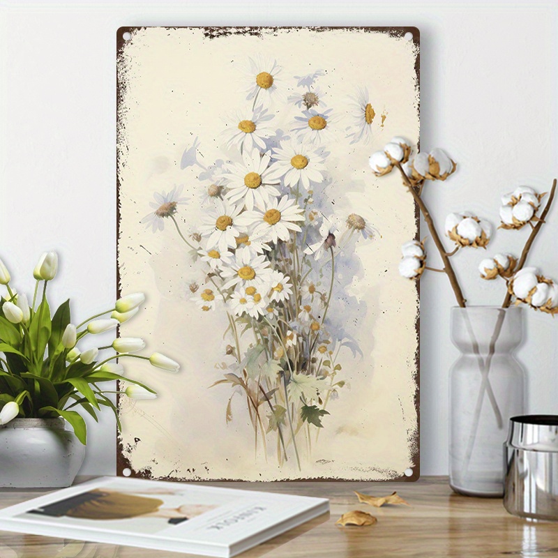 

1pc 8x12inch (20x30cm) Aluminum Sign Metal Tin Sign White Flowers Metal Sign Retro Wall Decor