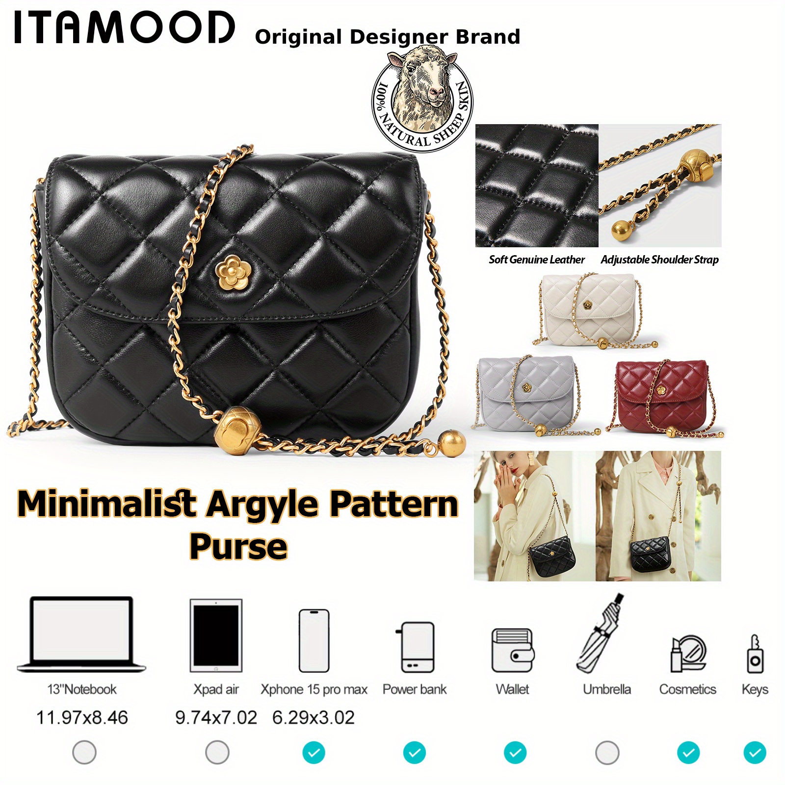 ITAMOOD Genuine Leather Handbag Crossbody Bag With Luxury Designer