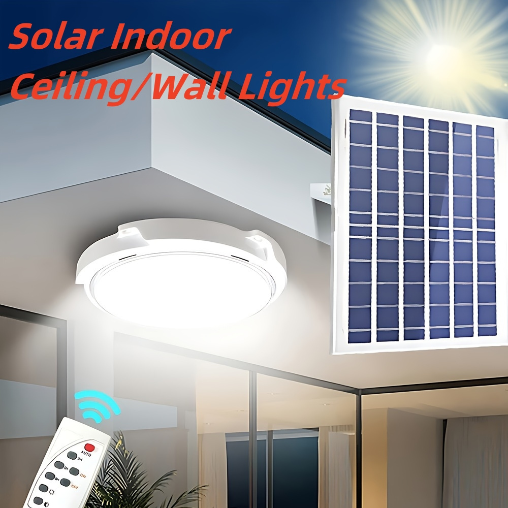 Luces solares para interiores y exteriores, impermeables, para cobertizo,  luz solar de techo para porche con interruptor de encendido y apagado, luz