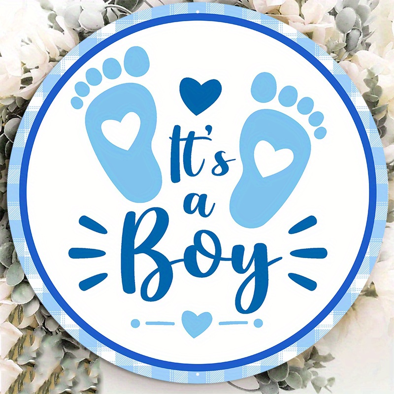 

1pc 8x8inch Aluminum Metal Sign It's A Boy Round Metal Wreath Sign