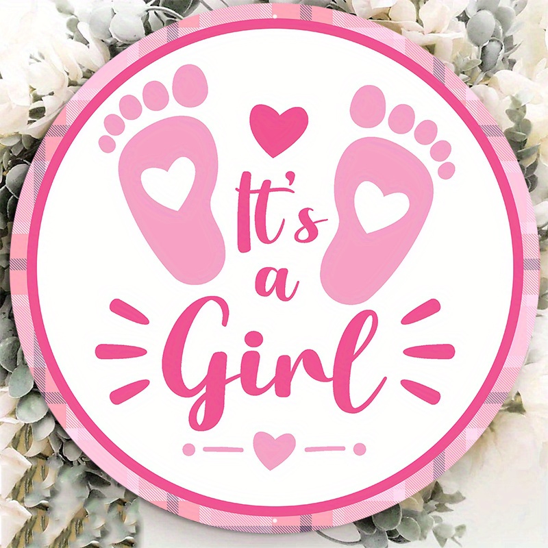 

1pc 8x8inch Aluminum Metal Sign It's A Girl Round Metal Wreath Sign