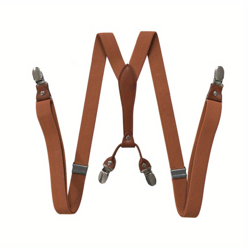 Mens Suspenders With 6 Metal Protection Clips Elastic Adjustable Y