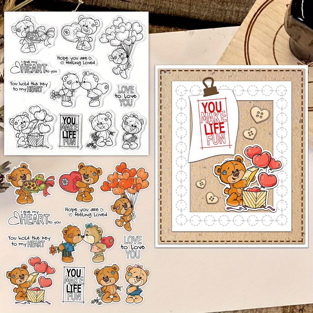 

Mangocraft Original Design Love Heart Balloon & Doll Bear Clear Stamps Valentine's Day Diy Scrapbooking Supplies Silicone Stamp For Cards Albums