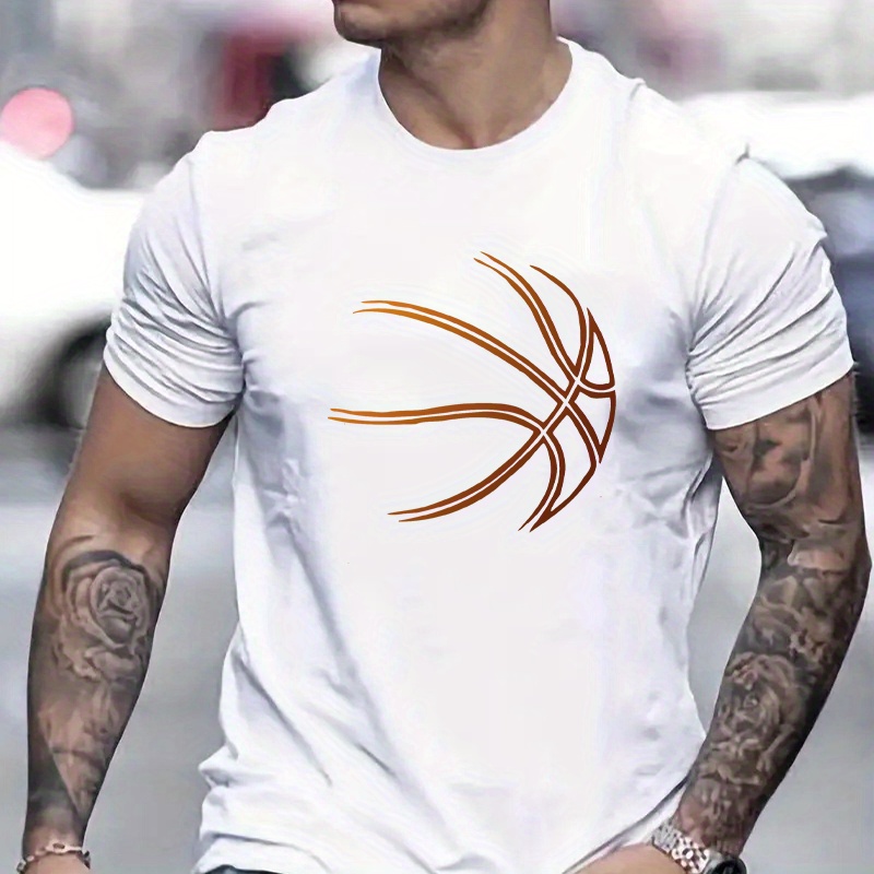 

Crew Neck Basketball Print Men's Fashionable Summer Short Sleeve Sports T-shirt, Comfortable And Versatile