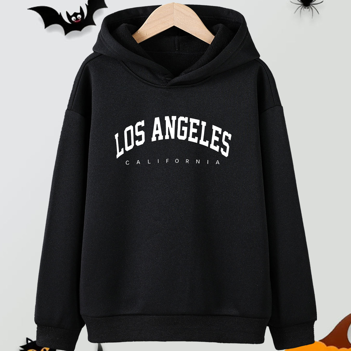 

Los Angeles Print, Boy's Trendy Comfy Hoodie, Casual Slightly Stretch Breathable Hooded Sweatshirt For Spring Fall