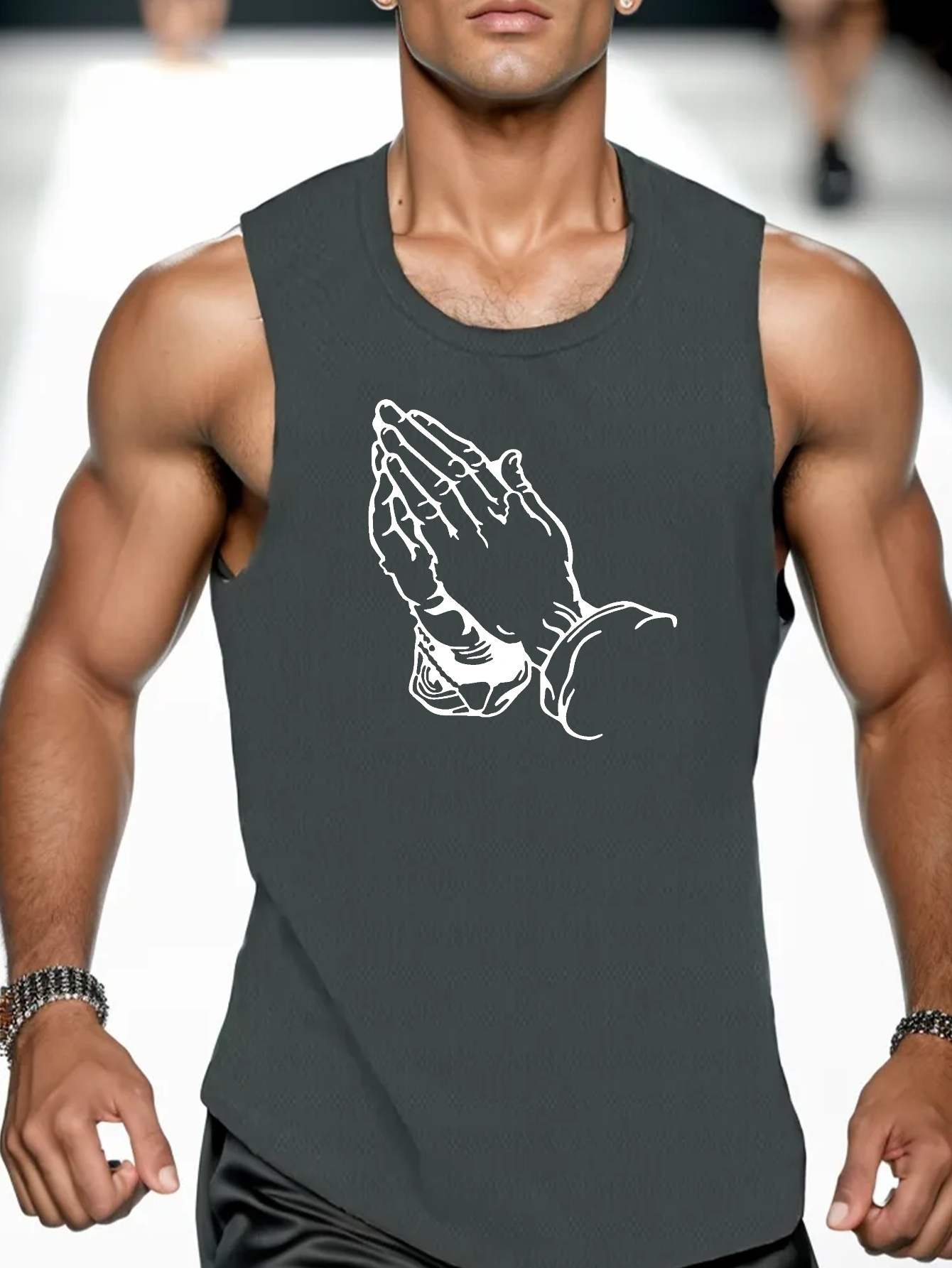 Plus Size &amp;#39;prayer Hands&amp;#39; Print Men&amp;#39;s Casual A shirt - Temu Canada