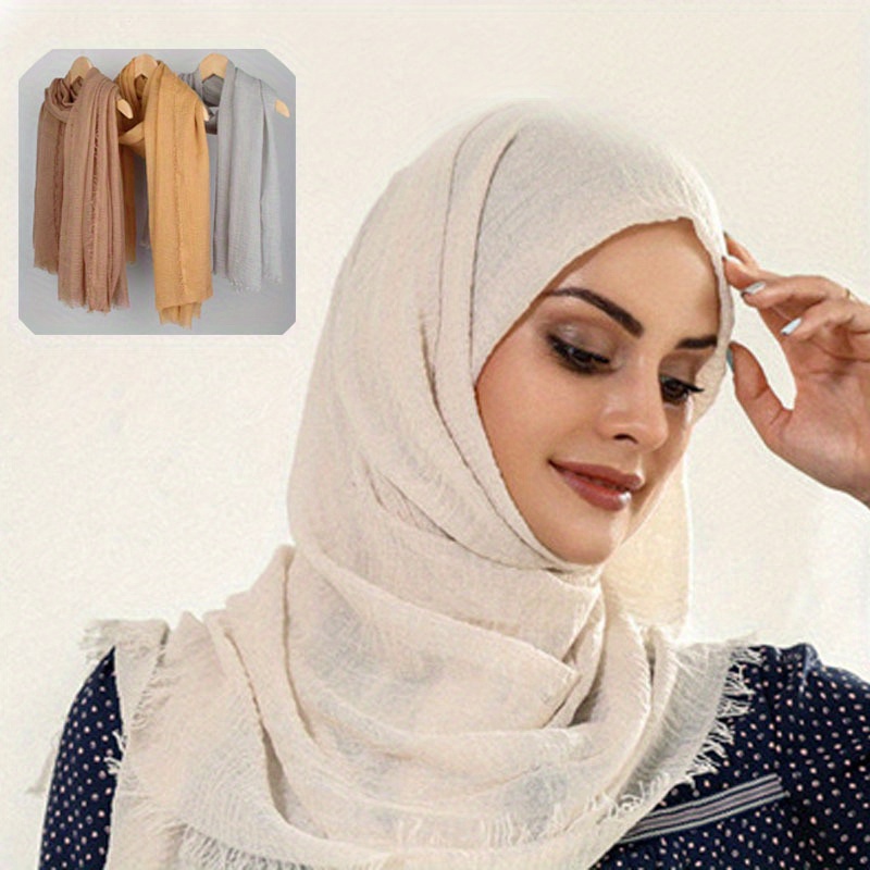

Solid Color Cotton Linen Thin Breathable Short Beard Bubble Scarf Simple Sunscreen Shawl For Women