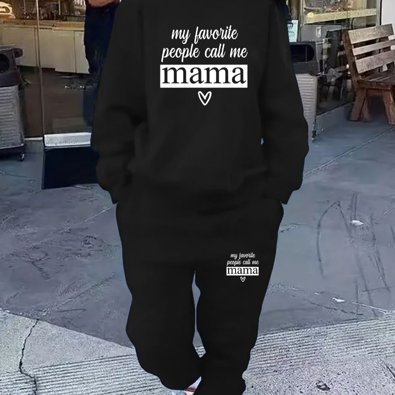 

Mama Letter Print 2 Piece Set, Crew Neck Sweatshirt & Pants, Women's Clothing